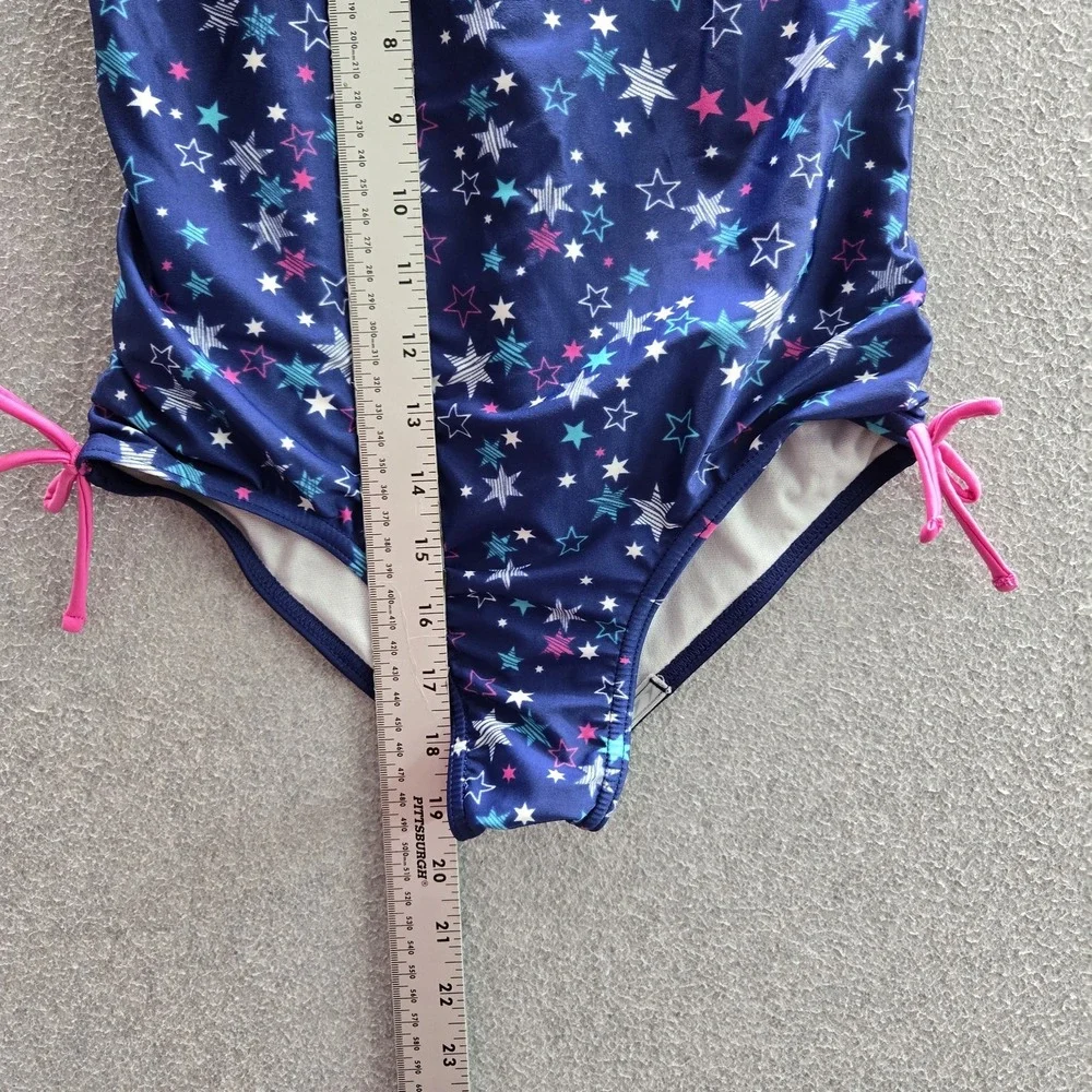 Speedo Girls Swimwear L Navy One-Piece Swimsuit Graphic Stars Strap Sleeveless